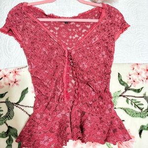 Vintage Betsey Johnson Lace Button-Front Blouse.